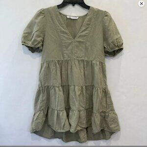 Zara Tiered Olive Green Dress Size XS